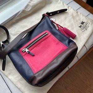 Coach multicolor leather (pink, brown, and blue) shoulder bag